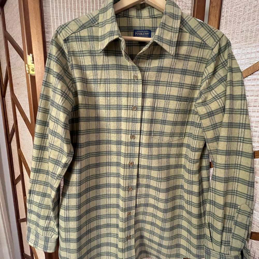 Pendleton Olive and Navy Plaid Wool Shirt